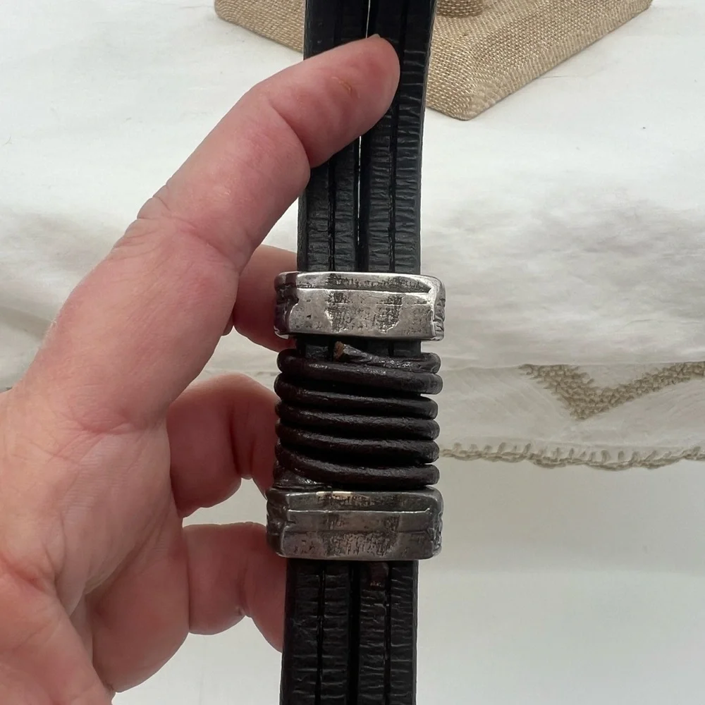 Black double stranded leather bracelet